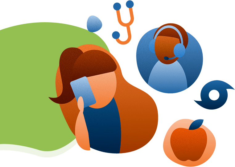 A woman is holding her cell phone and some other icons